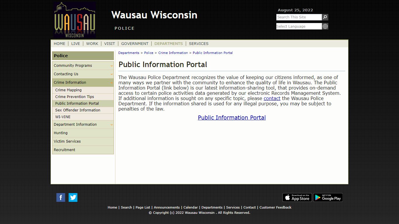 Departments > Police > Crime Information - Wausau, Wisconsin